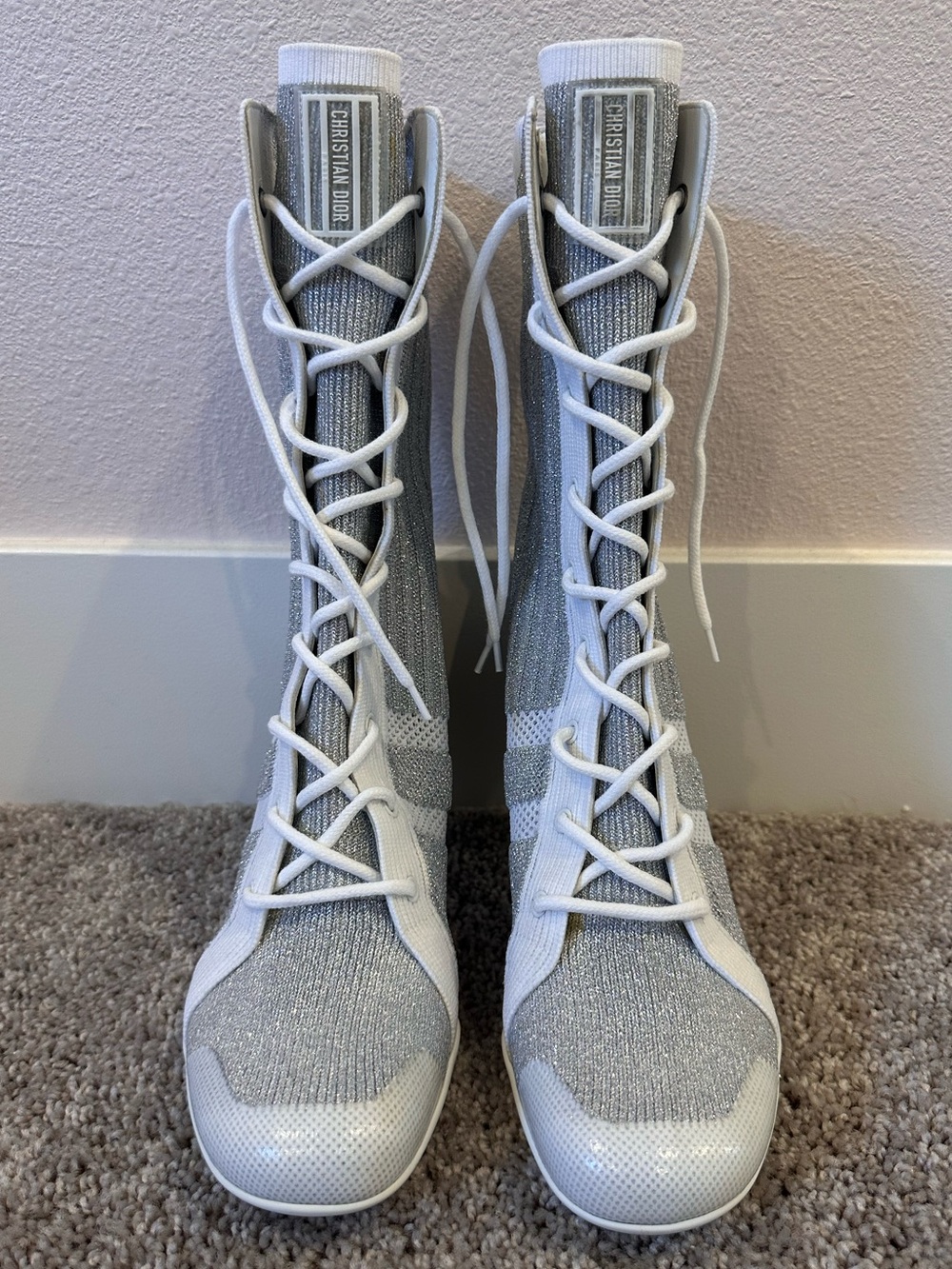Christian Dior D-Zenith Knit Lace-Up Ankle Boot - Size 40.5